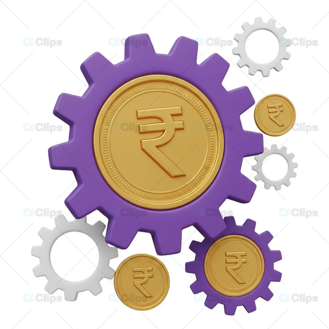 3D Financial Mechanism Illustration with Rupee Symbol