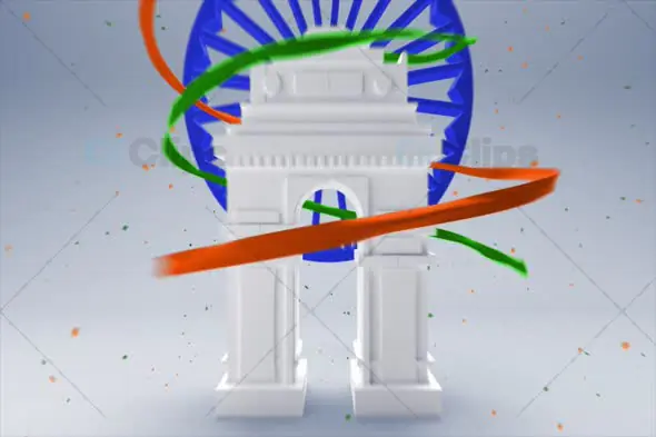 3D India Gate with Tricolor Ribbon and Ashoka Chakra Animation