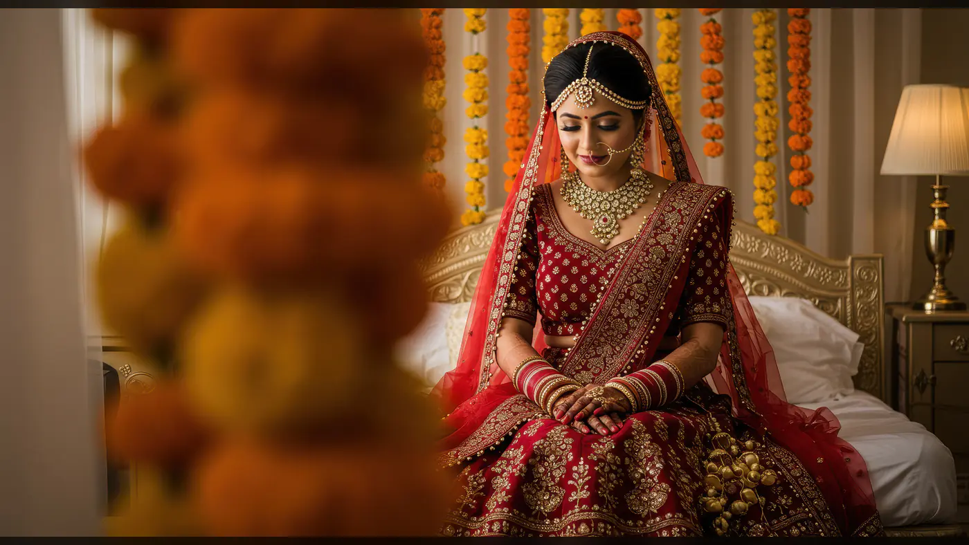 Beautiful Indian Bride in Traditional Red Lehenga