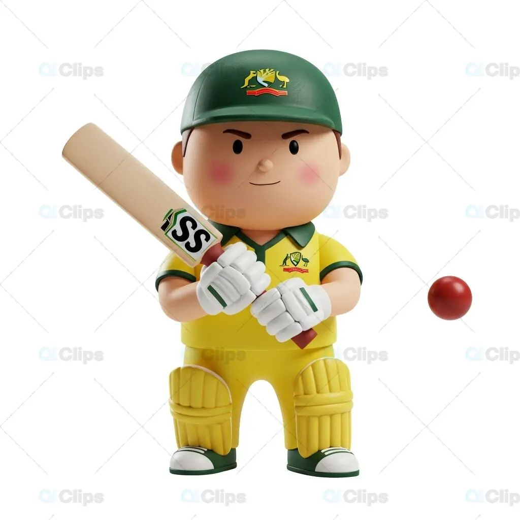 Determined Australian Cricket Player 3D Illustration