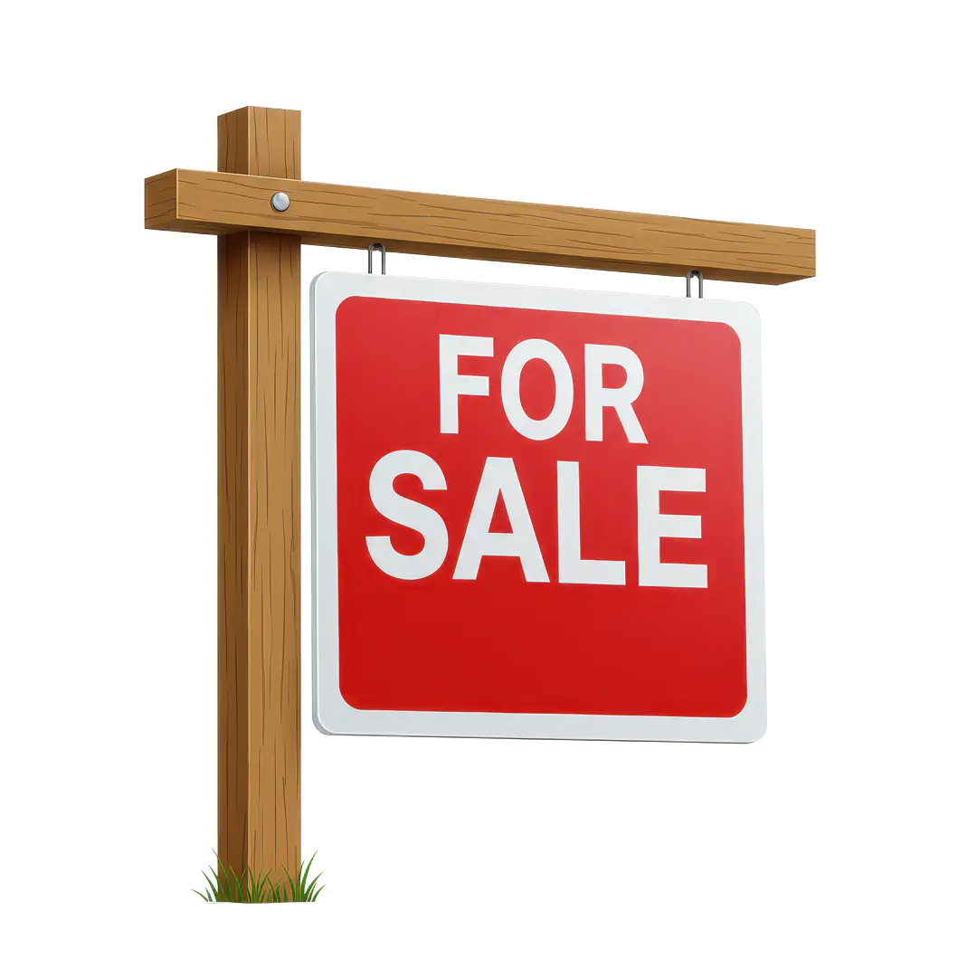 For Sale Sign PNG – Real Estate Wooden Board with Transparent Background
