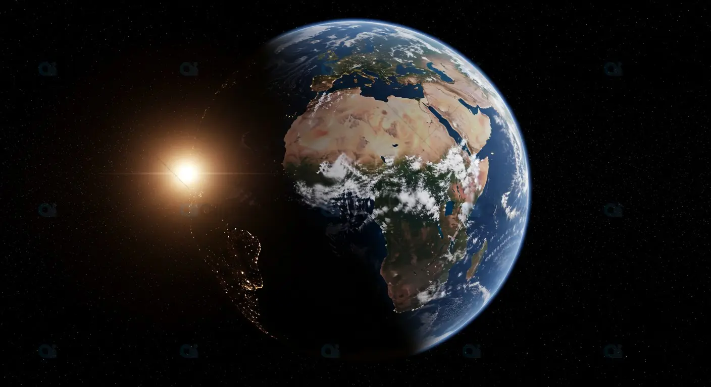 Earth View from Space with Rising Sun over Africa and Europe