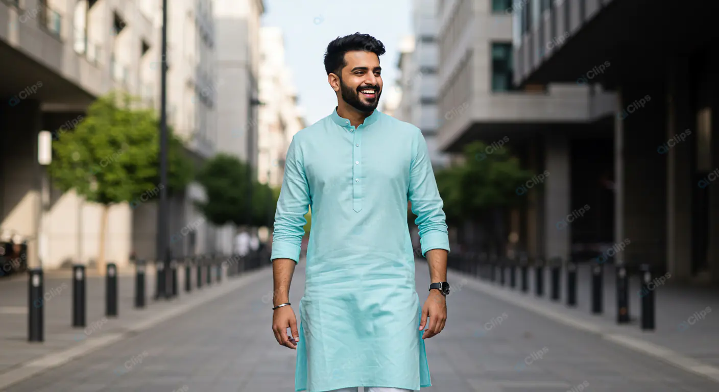 Joyful Urban Stroll in Aqua Kurta