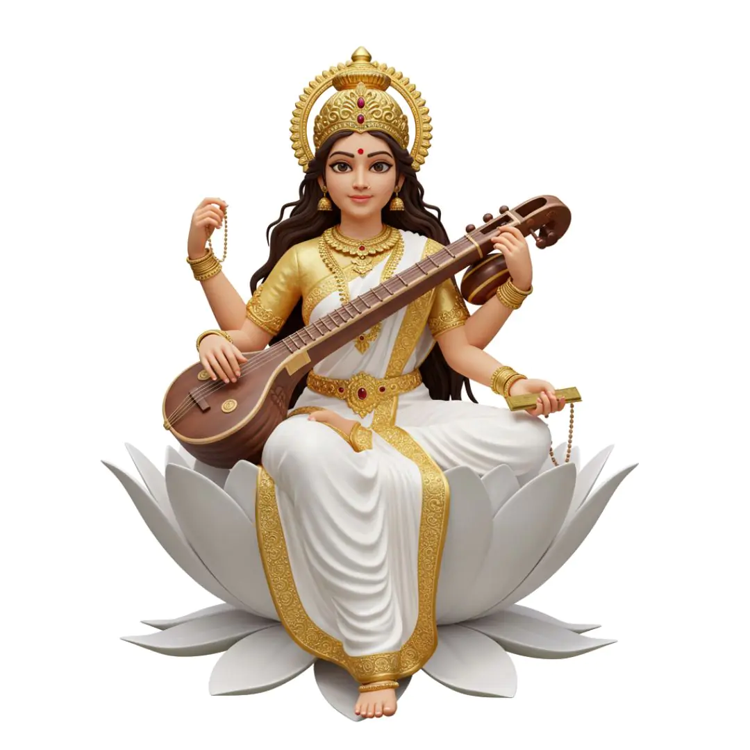 Saraswati Deity with Veena on Lotus