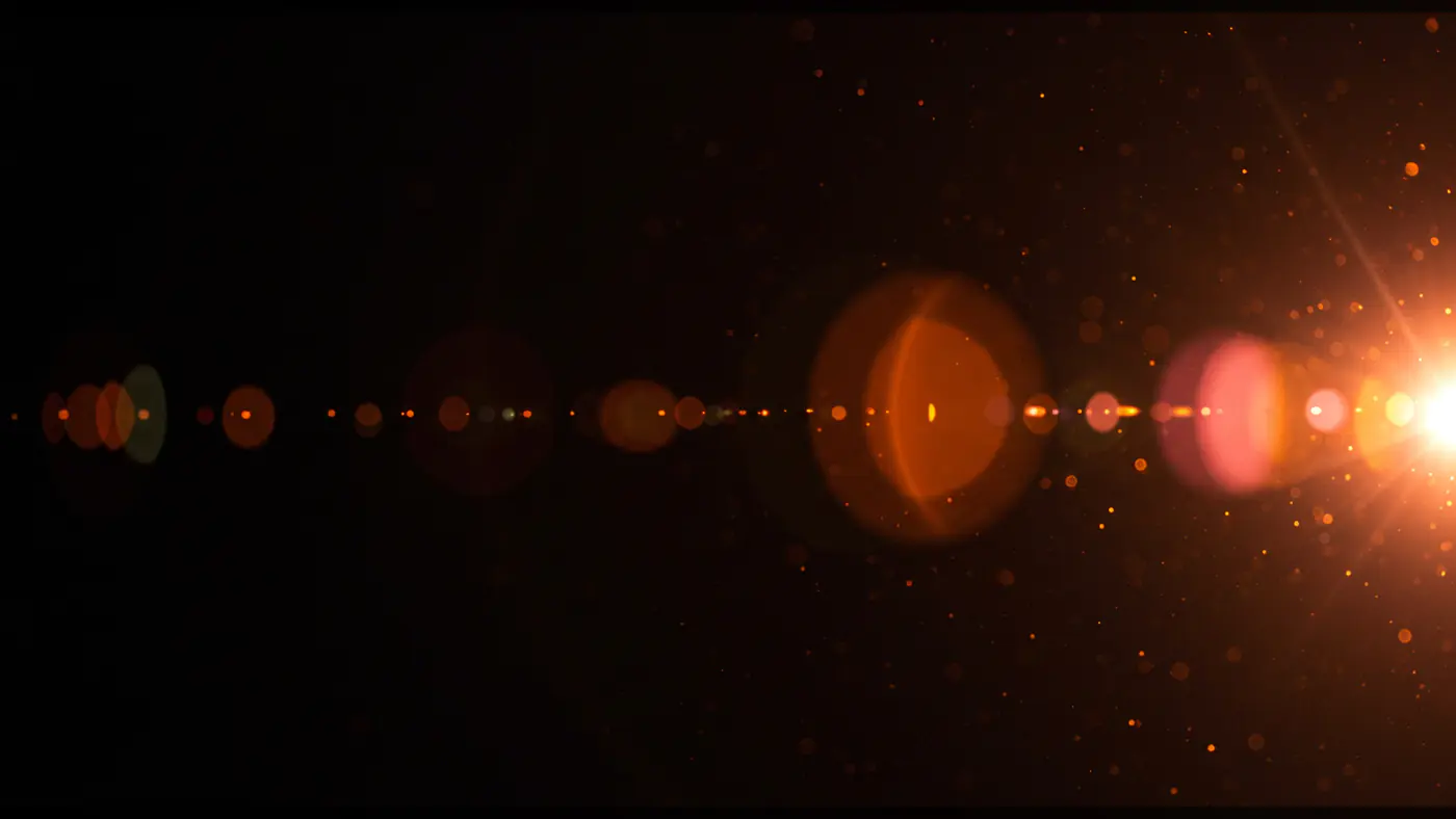 Horizontal Warm Lens Flare Trail with Particles and Bokeh Glow