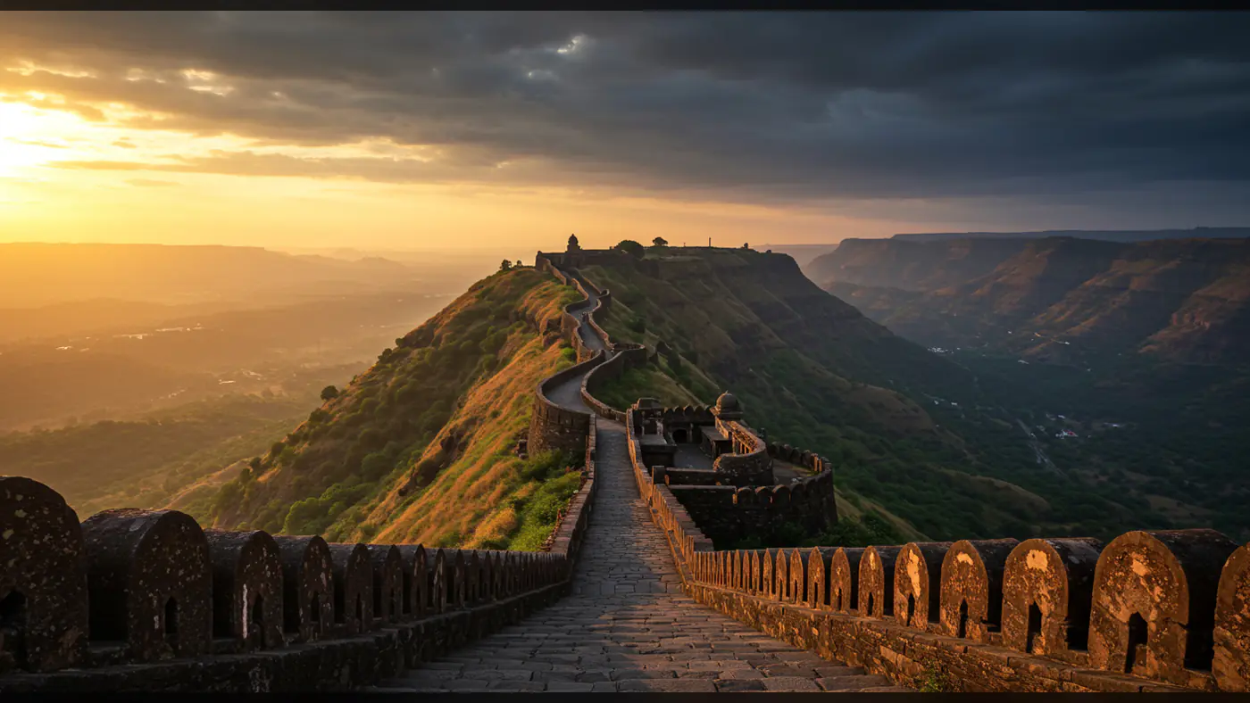 Ancient Fort Walkway Illuminated by Sunrise in Indian Hills