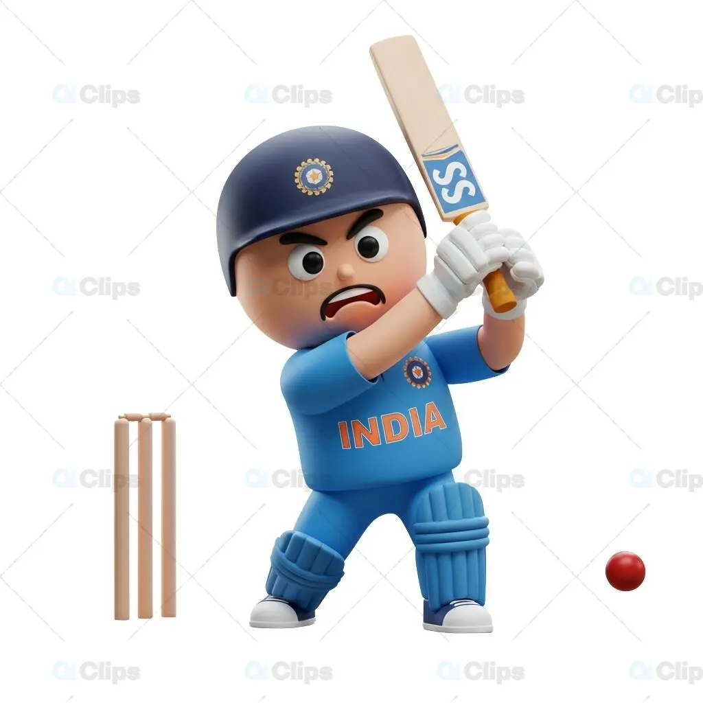 Aggressive Indian Cricket Player 3D Illustration