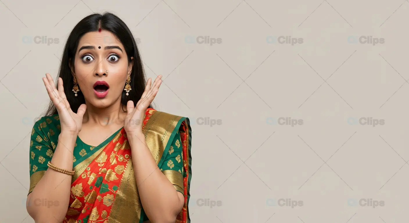 Startled Woman Expressing Amazement in Ethnic Wear