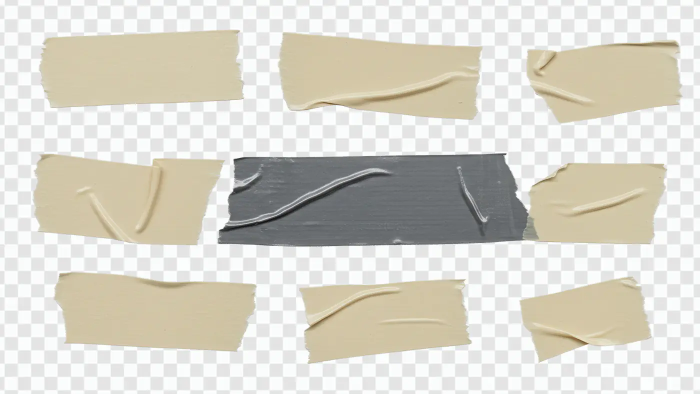 Short Wrinkled Tape PNG Set – Torn Masking and Duct Tape Pieces