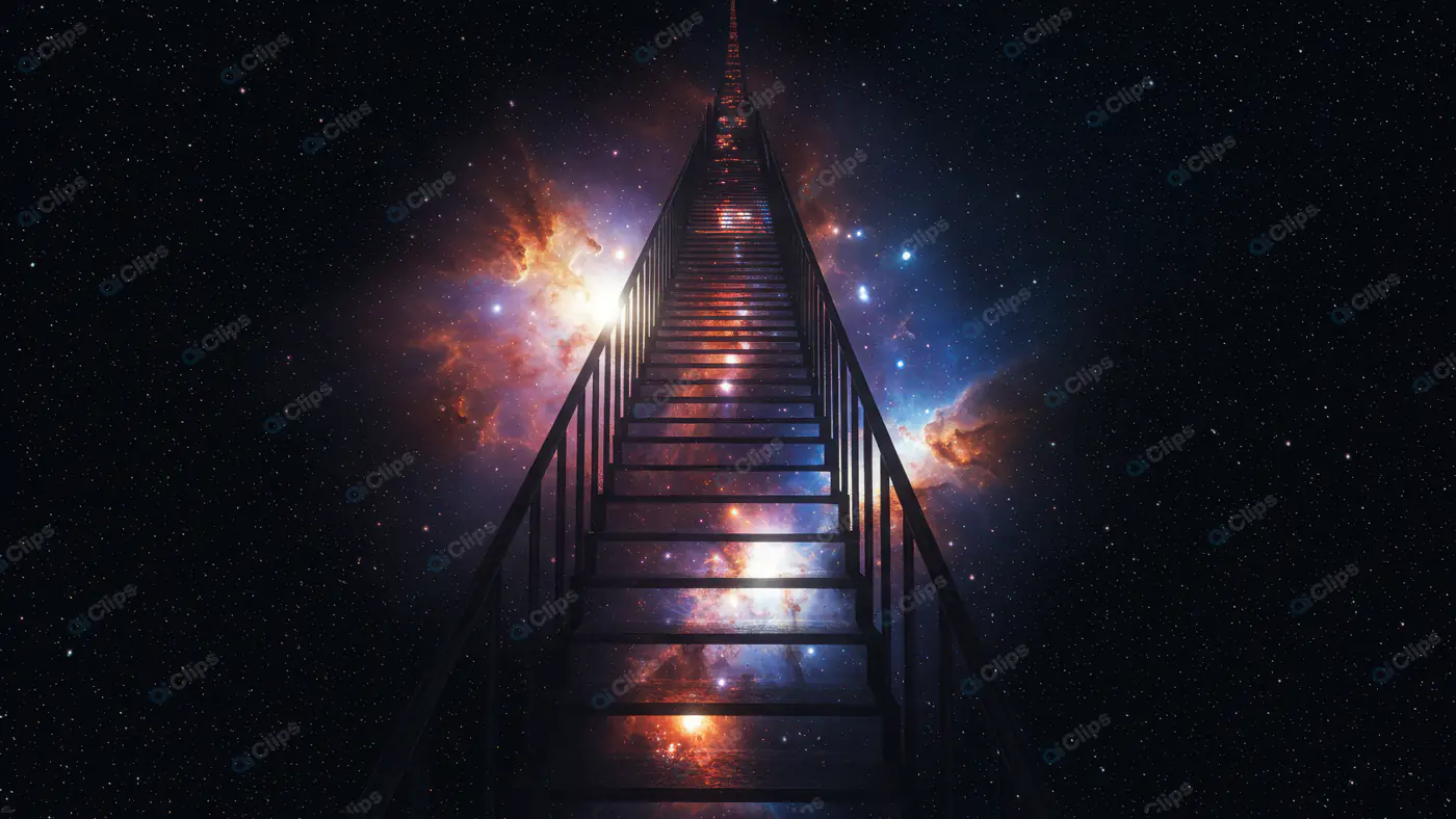 Stairway to the Galaxy with Cosmic Nebula Background