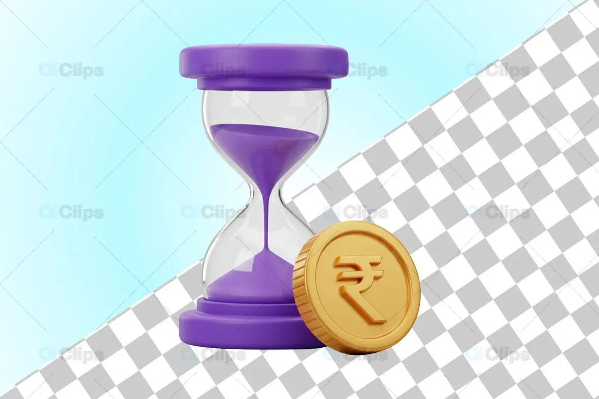 3D Time and Money Management Illustration with Rupee Symbol