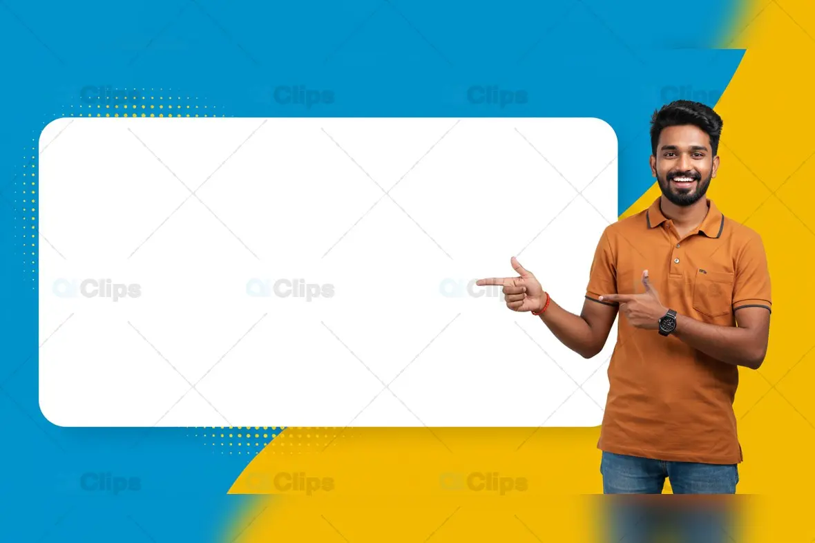 Enthusiastic Young Man Pointing, Colorful Background