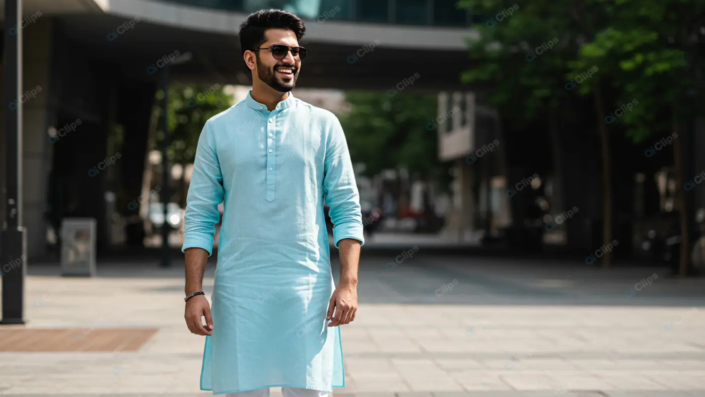 Stylish Man in Aqua Kurta