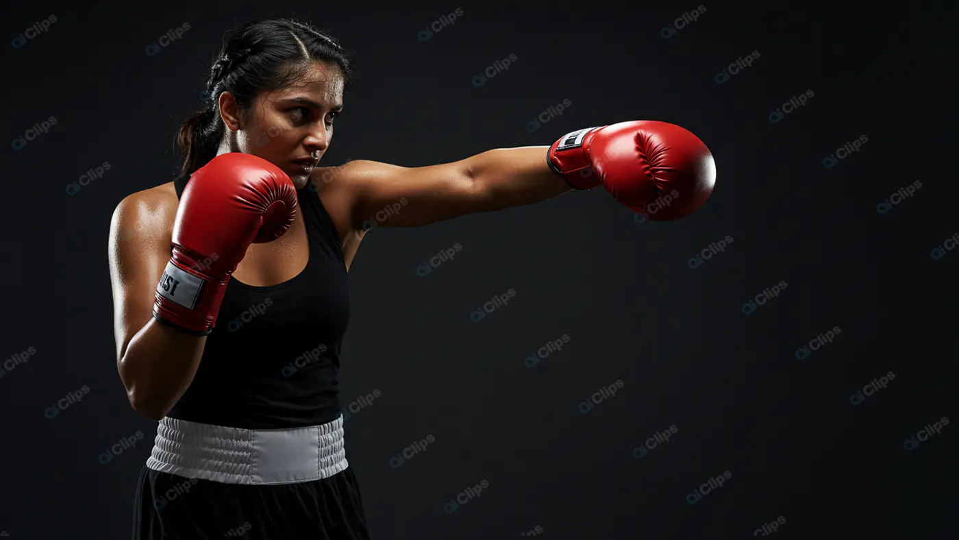 Powerful Punch: Female Boxer in Action