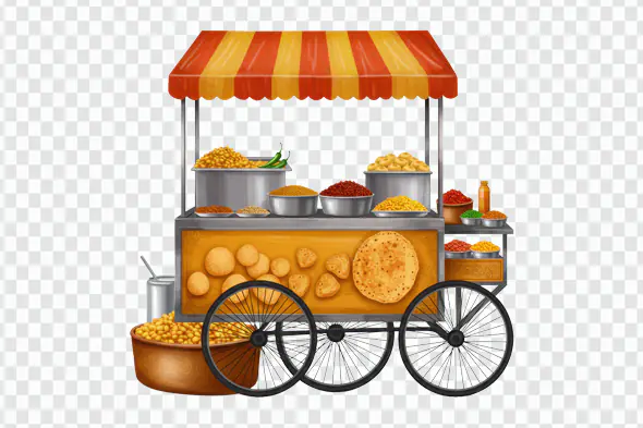 Indian Street Food Cart PNG – Chaat and Snack Stall Illustration