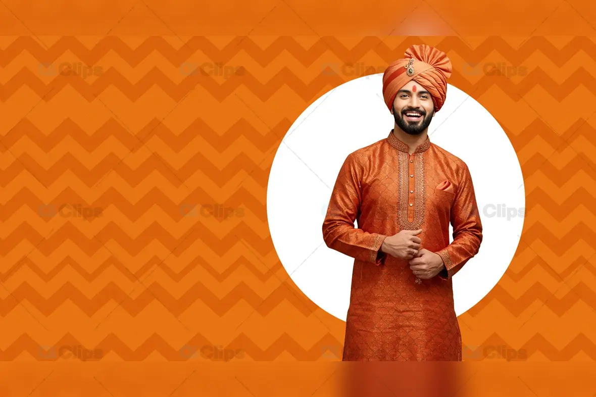 Indian Groom in Traditional Sherwani with Copy Space