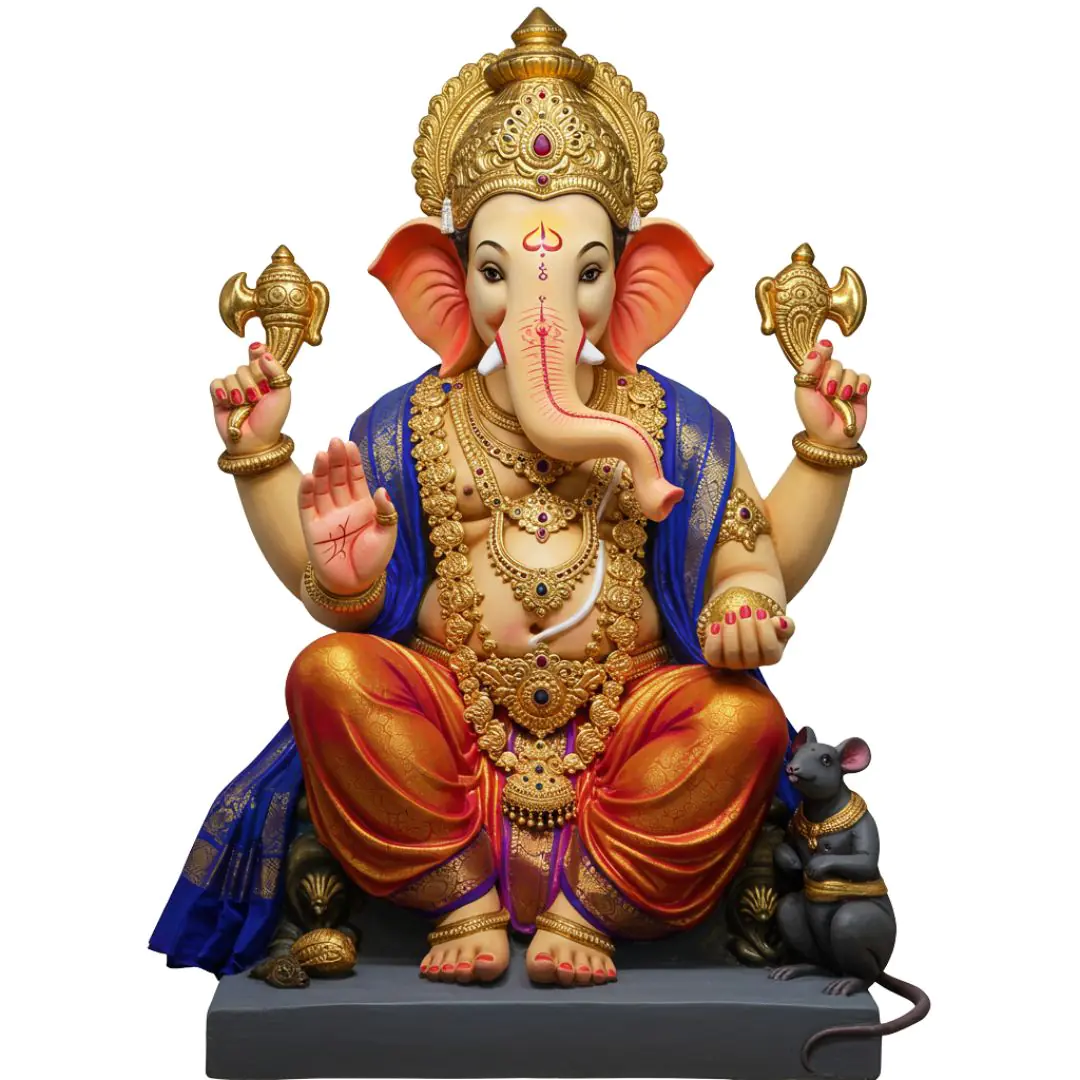 Ornate Ganesha Statue with Blue Drape