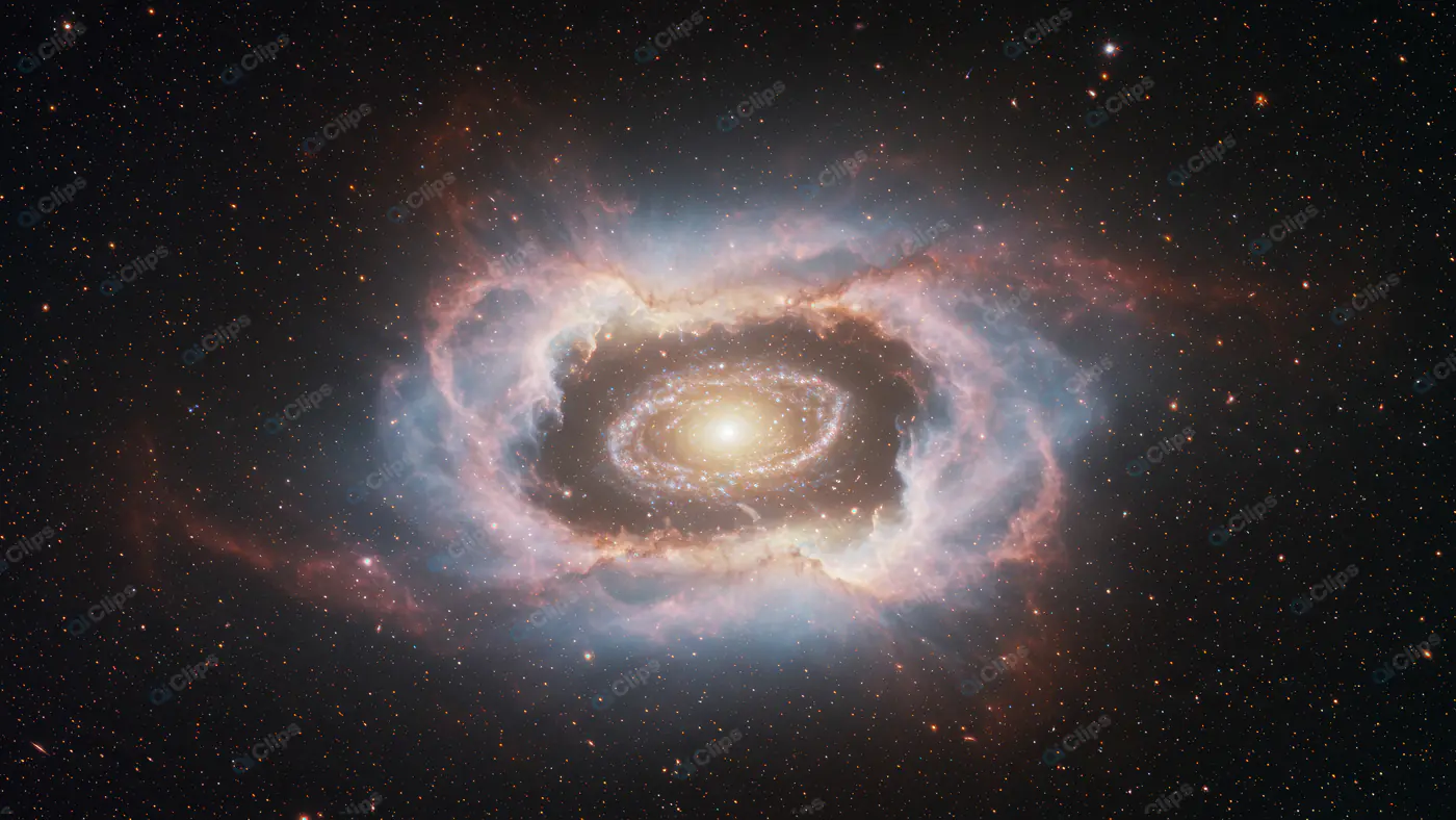 Glowing Spiral Galaxy Encircled by Cosmic Nebula in Deep Space