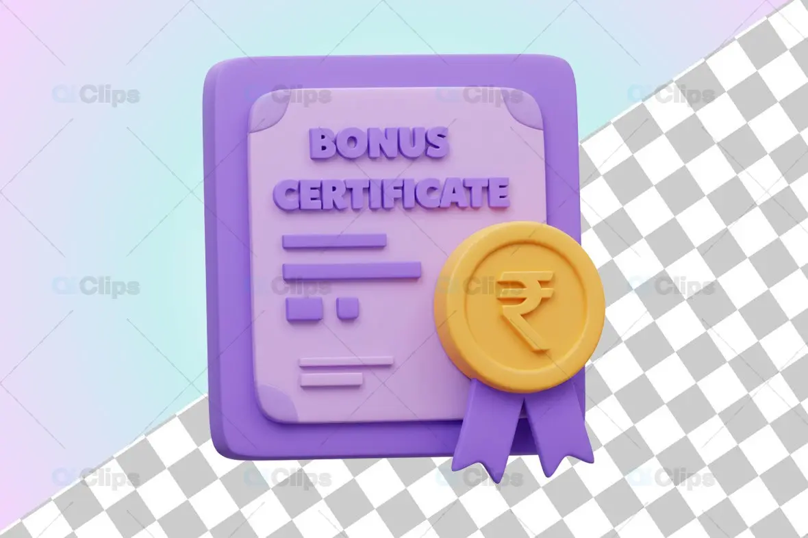 3D Bonus Certificate Illustration with Rupee Symbol