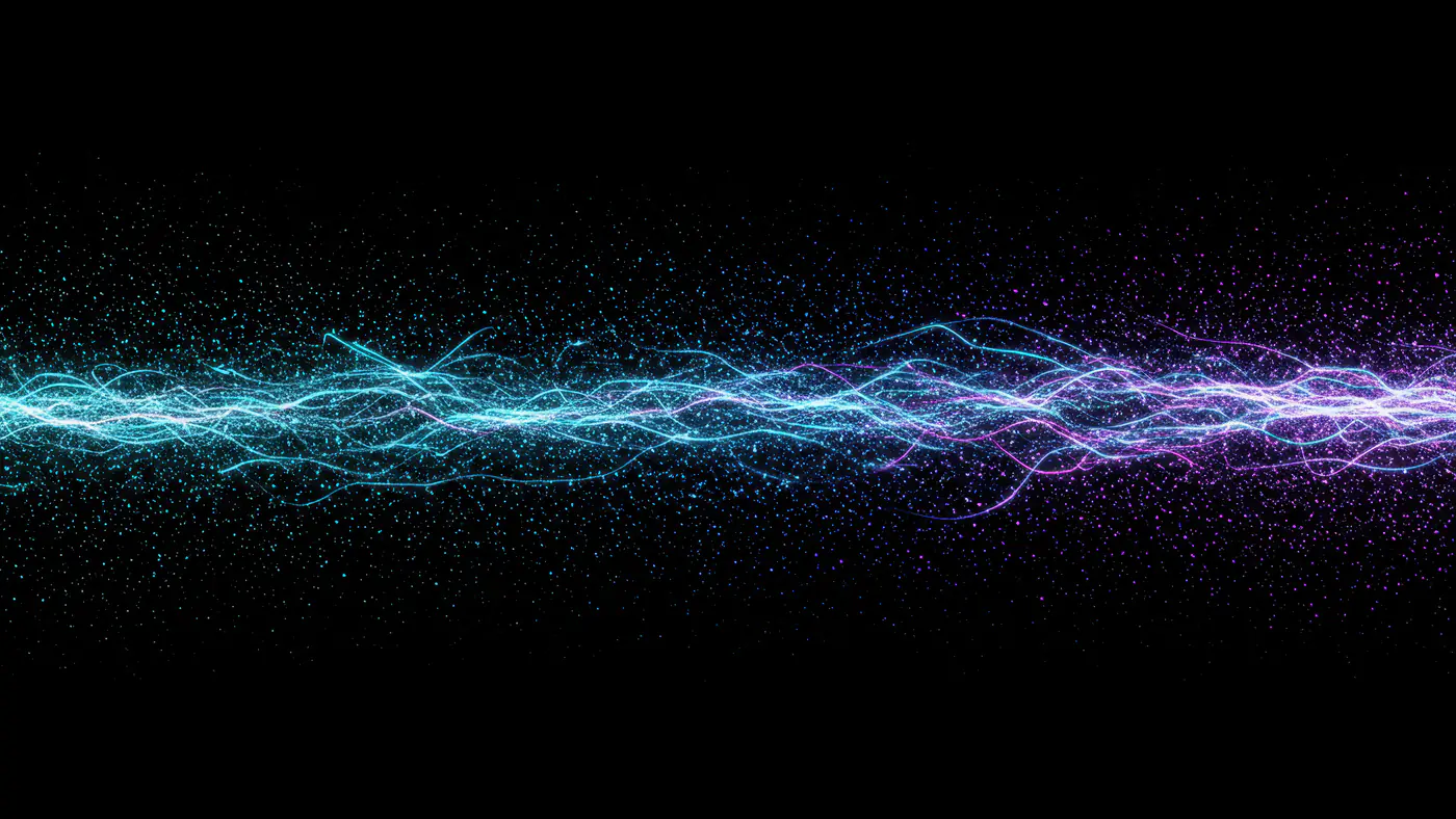 Electric Energy Pulse with Blue and Purple Particle Streaks on Black Background