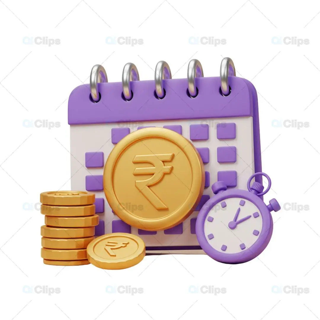 3D Financial Planning and Time Management Illustration with Rupee Symbol