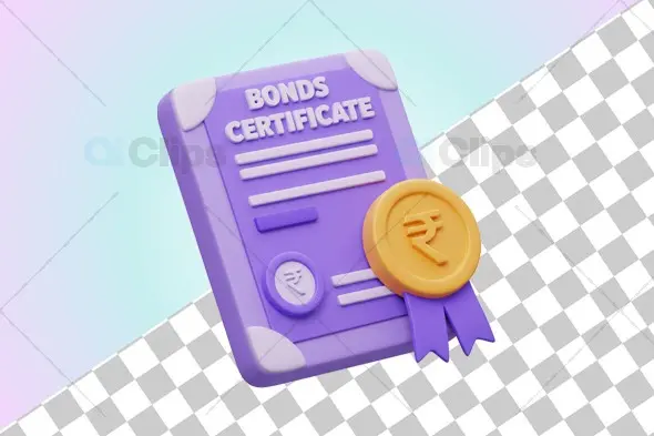 3D Bonds Certificate Illustration with Rupee Symbol