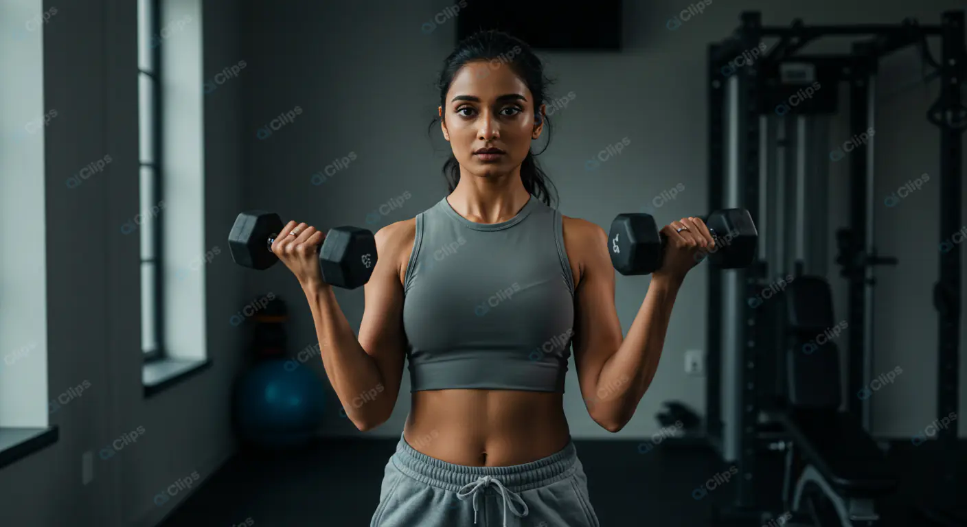Determined Fitness Trainer's Dumbbell Workout