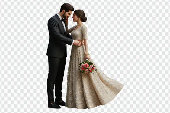 Romantic Indian Bride and Groom PNG for Wedding Invitations & Decor