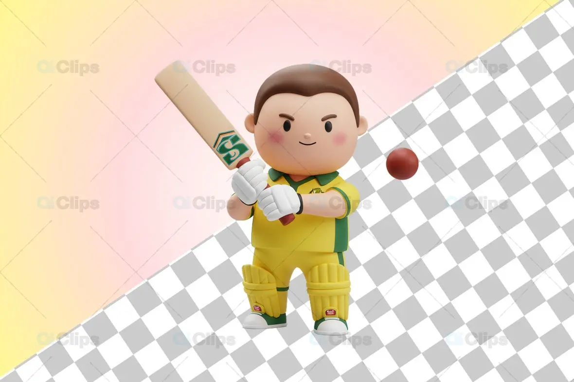 Playful Australian Cricket Player 3D Illustration