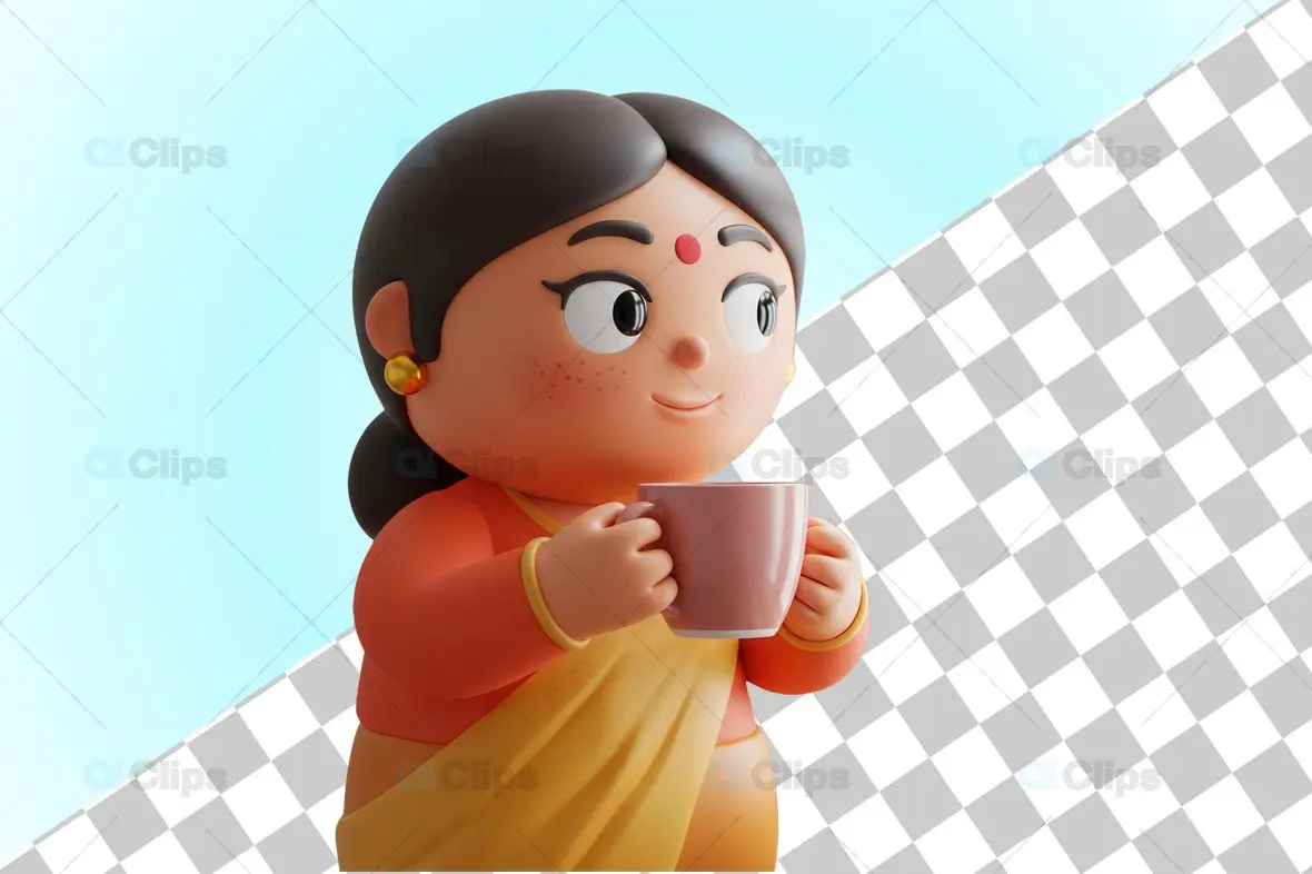 Traditional Indian Woman 3D Character Illustration