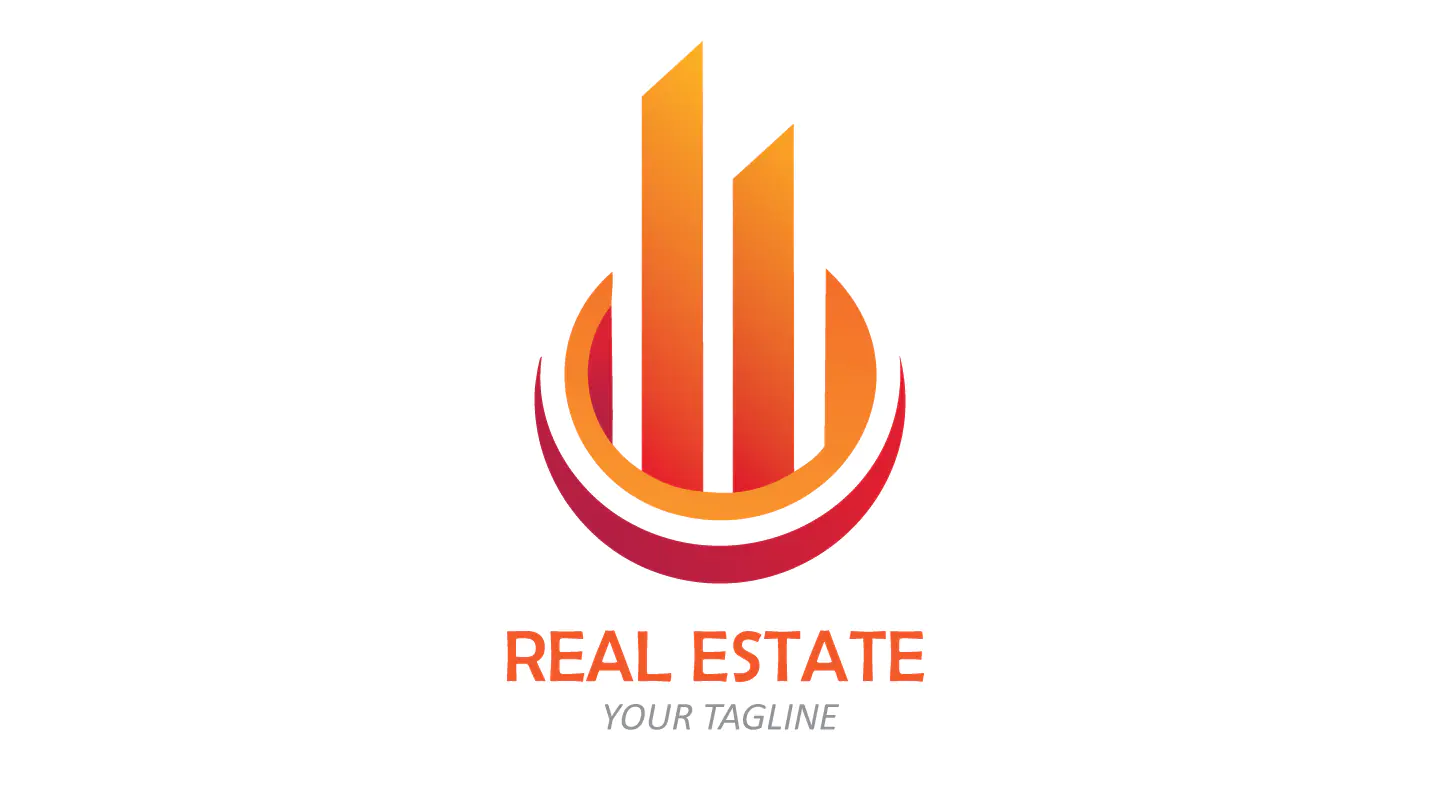 Modern Real Estate Logo with Rising Building Bars and Gradient Circle