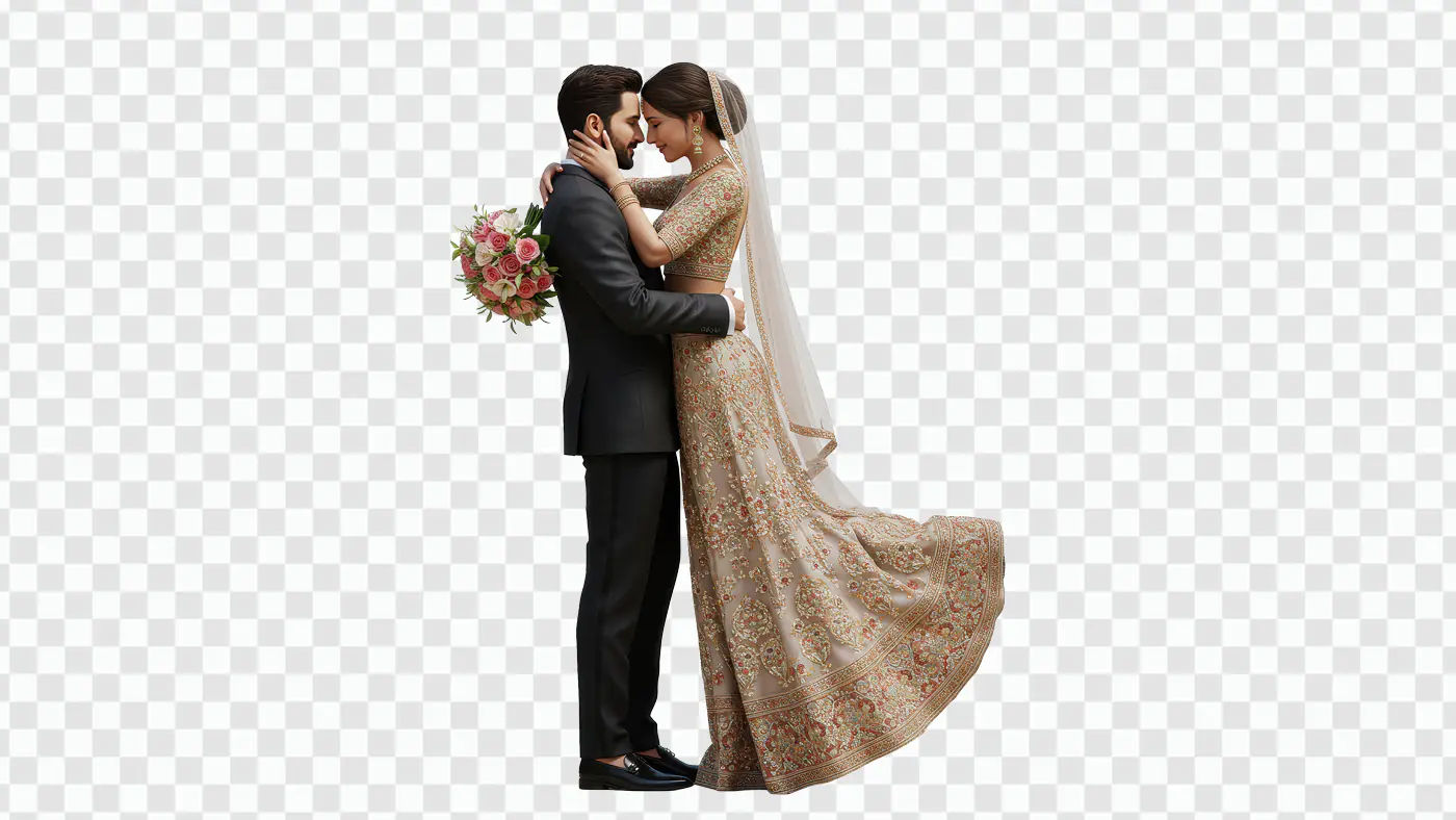Elegant Indian Wedding Couple PNG for Marriage Invitations & Decor