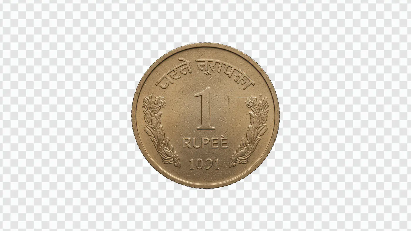 Old Indian 1 Rupee Coin PNG – 1991 Vintage Currency Design