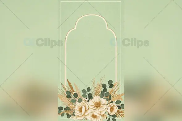 Golden Outline Floral Frame with Beige Flowers