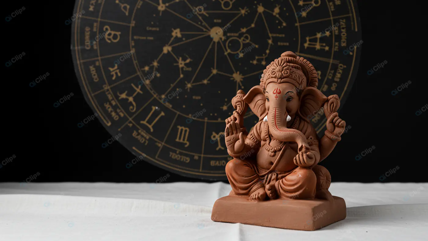 Ganesha Statue with Zodiac Backdrop