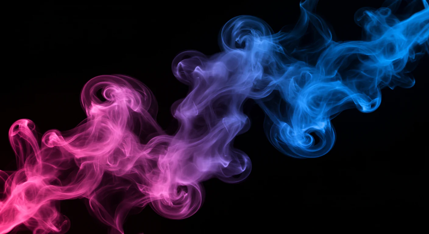 Pink and Blue Dual Smoke Swirl Overlay on Black Background