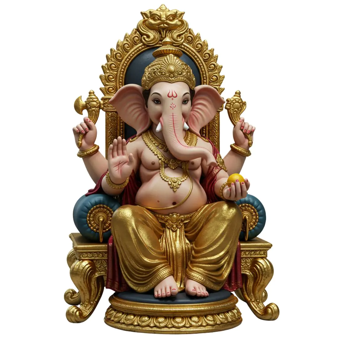 Intricate Ganesha Idol on Golden Throne