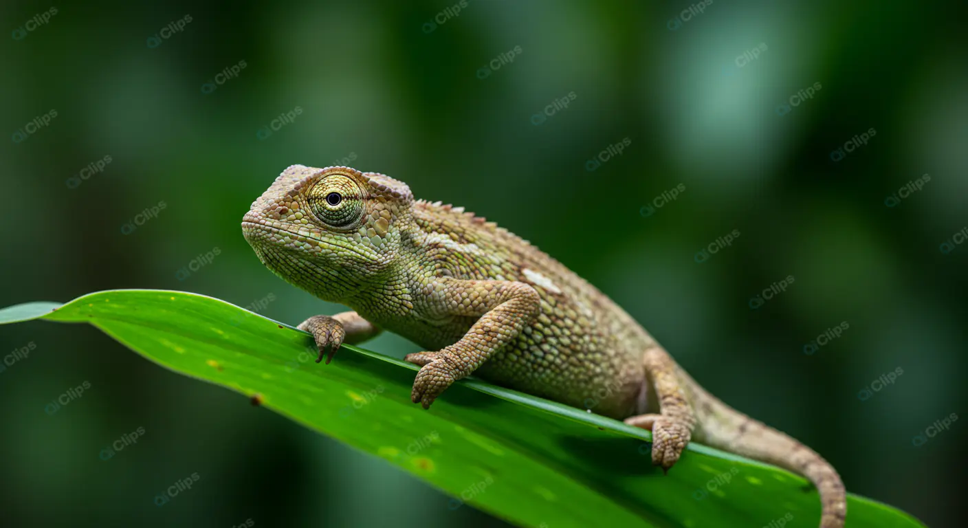 Chameleon on Tropical Leaf