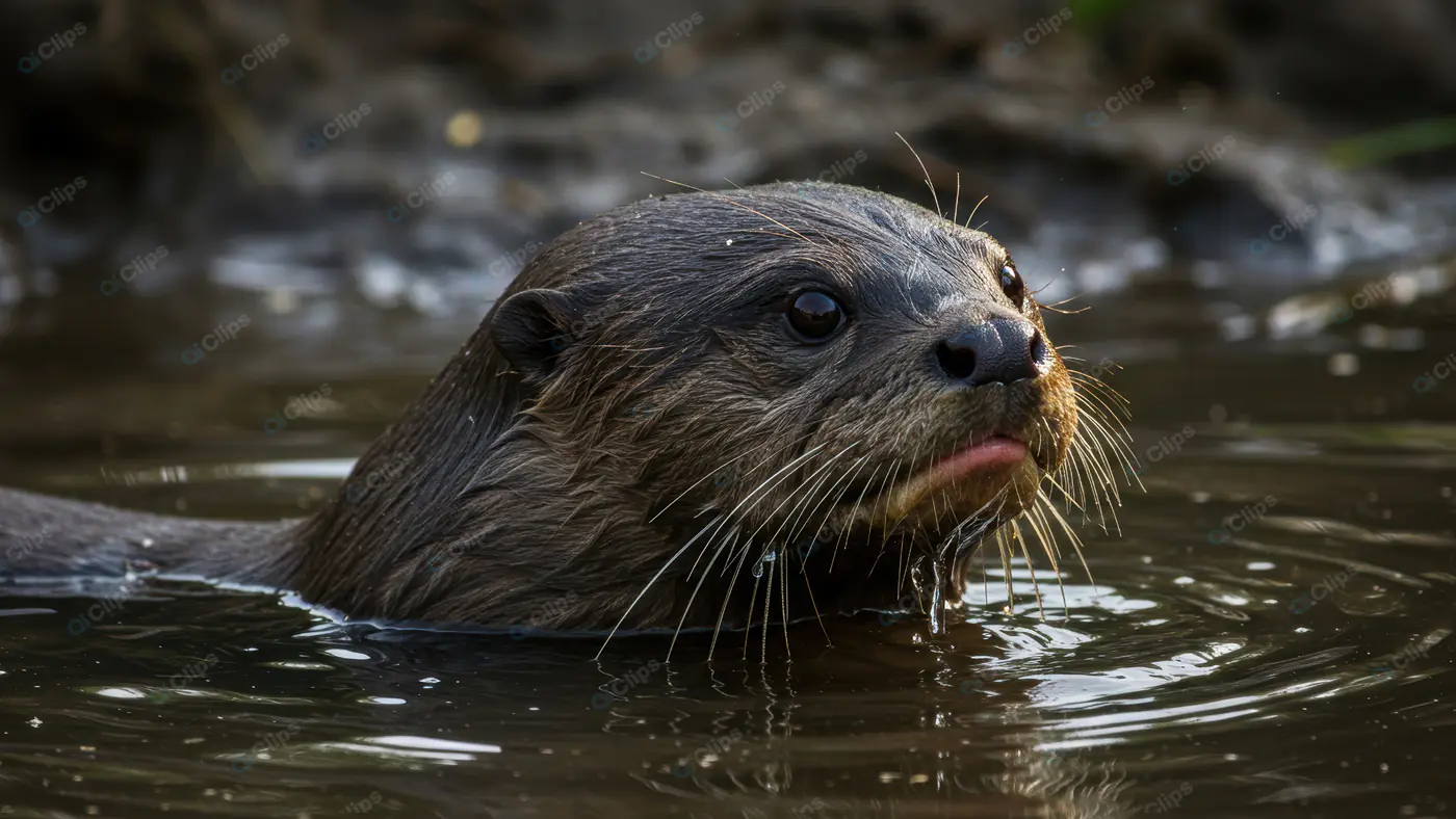 Curious Otter Peeking from River Surface in Natural Habitat