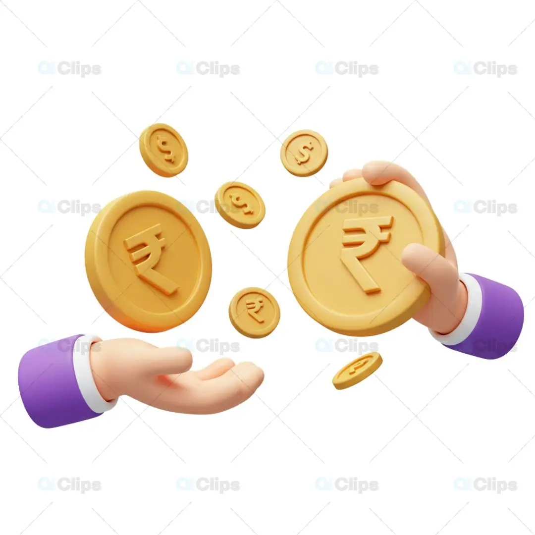 3D Financial Transaction Illustration with Rupee Symbol