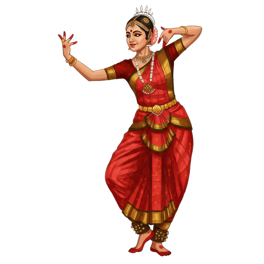 Bharatanatyam Dancer PNG – Elegant Indian Classical Dance Illustration