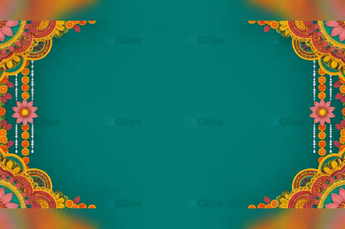 Vibrant Rangoli and Marigold Border Background