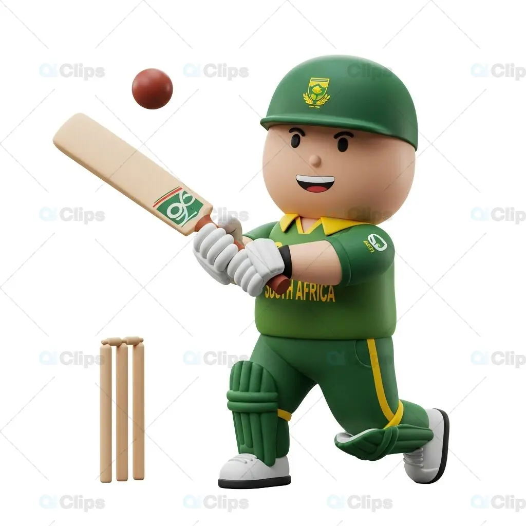 Dynamic South African Cricket Player 3D Illustration