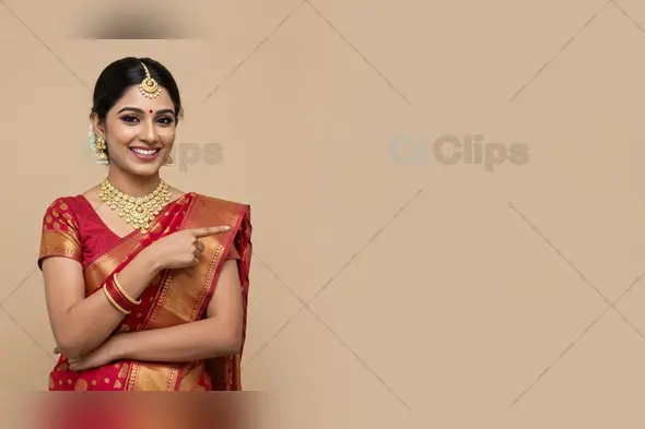 An Indian Woman Adorned in Traditional Saree and Exquisite Jewelry