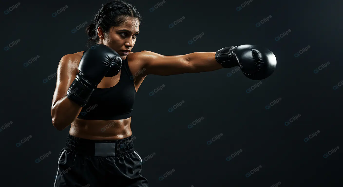 Intense Female Boxer's Precision Punch