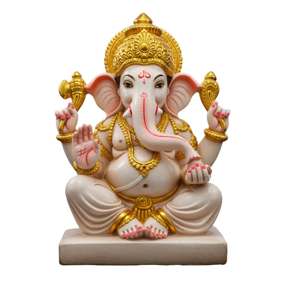 Regal Ganesha Idol with Golden Adornments