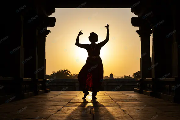 Silhouette of Bharatanatyam Dancer at Sunset