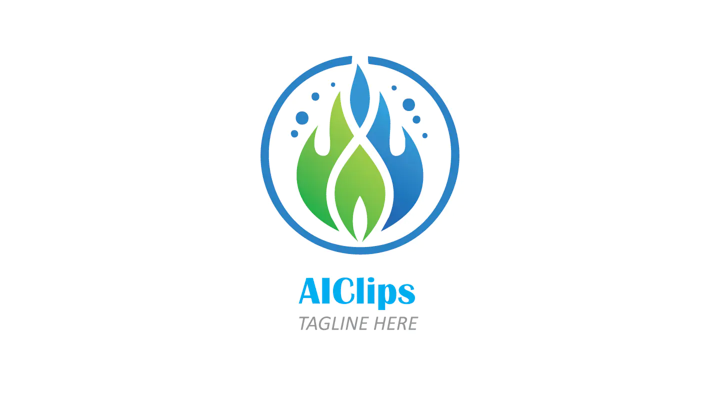 Eco Flame and Water Drop Logo in Blue and Green for Nature and Energy Brands