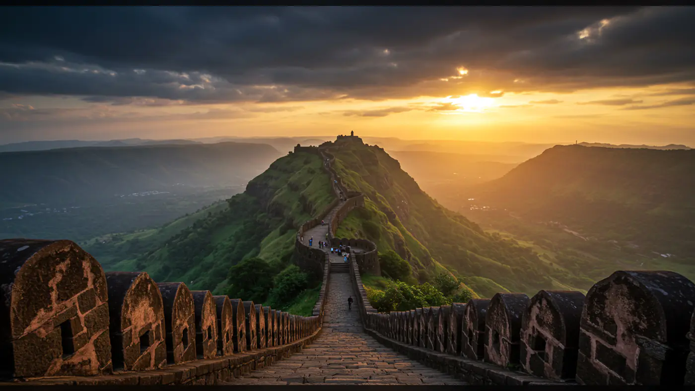 Scenic View of Indian Fort on Mountain at Sunset