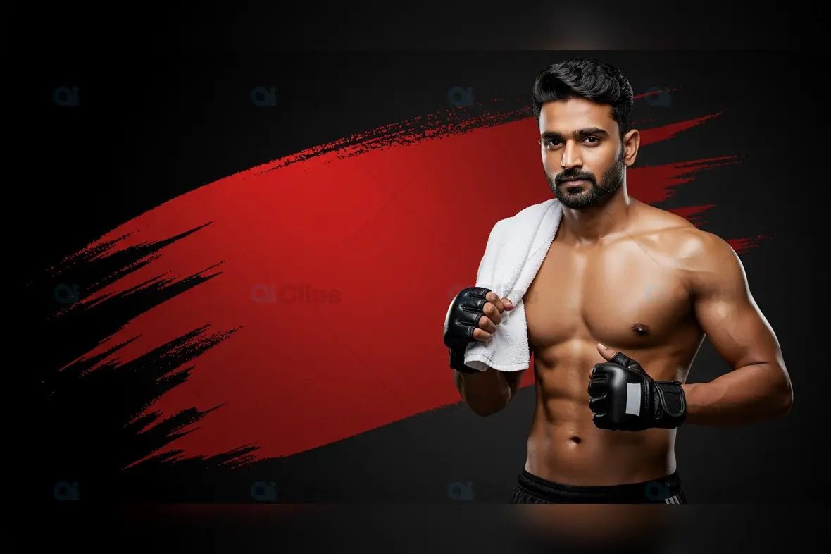 Fit Indian Male Athlete with Boxing Gloves and Towel